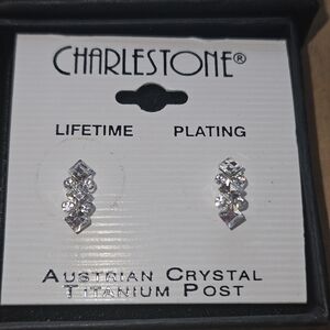 Clear Austrian Crystal Stud Earrings - Silver Tone